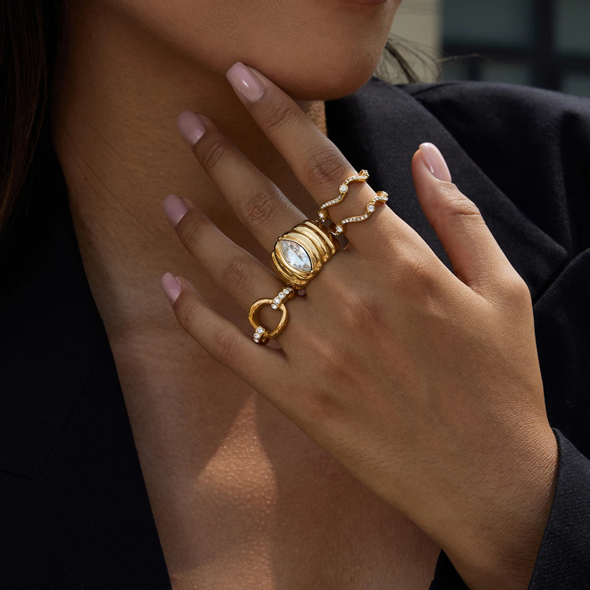 LumiRib Rhinestone Ring